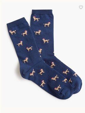 J Crew Women’s One Size Holiday Dog Trouser Socks Navy Blue